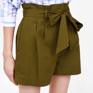 Zara Olive Brown Paperbag Waist Shorts Summer